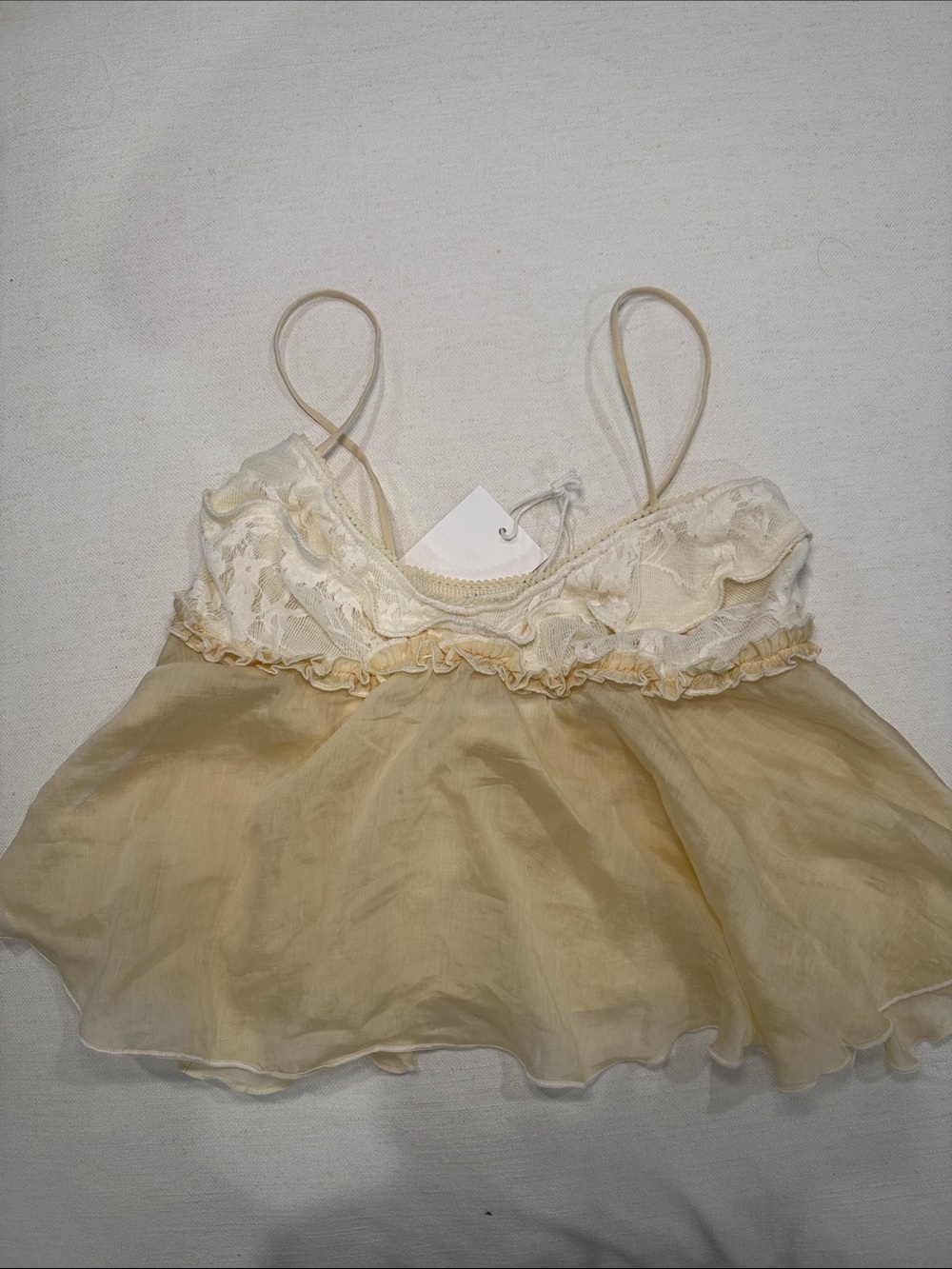 Zara Cream and Pale Yellow Lace Babydoll Tank